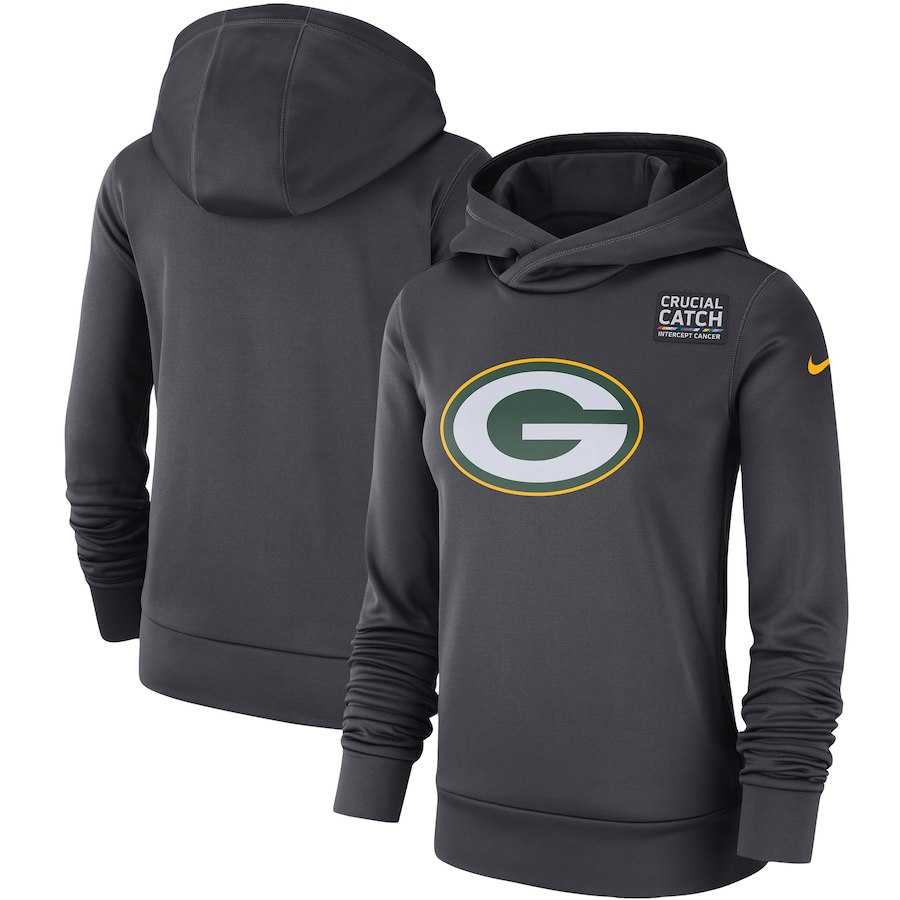 Women Green Bay Packers Anthracite Nike Crucial Catch Performance Hoodie